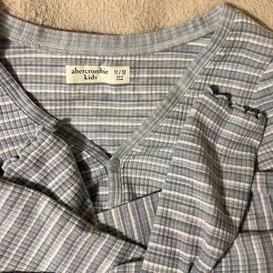 Abecrombie & Fitch Kids Striped Button Lettuce Trim Sleeve Cardigan